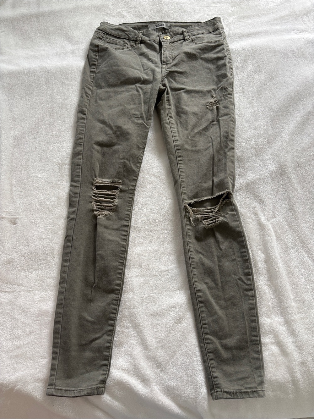 refuge Olive/Taupe Distressed Skinny Jeans
